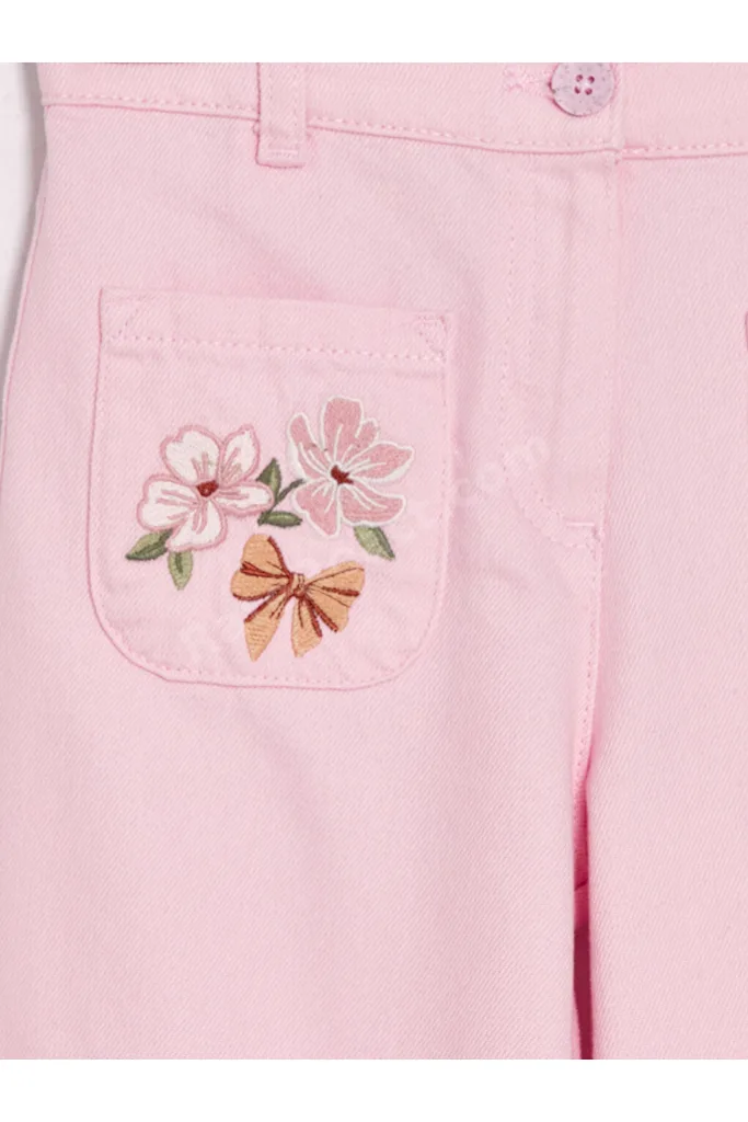 Pembe Wideleg Kız Çocuk Nakışlı Pantolon