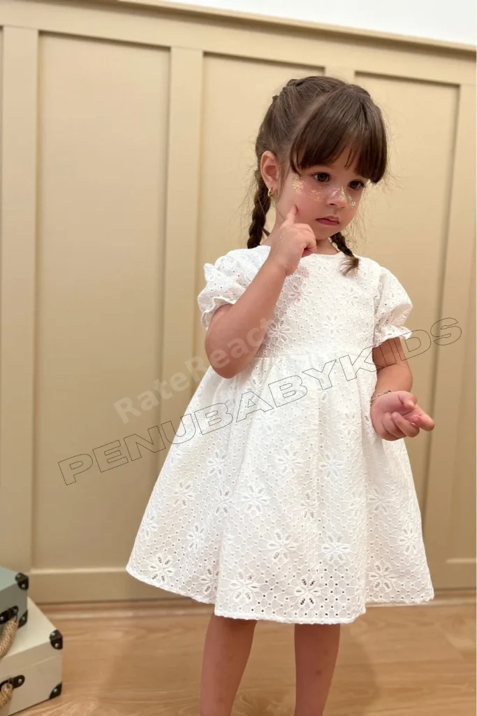 Beyaz Full Fistolu Kısa Kol Kız Bebek Elbise - Diana
