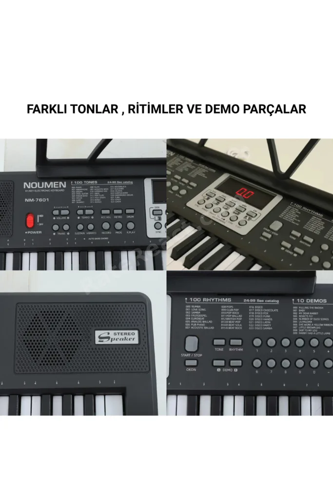 61 Tuşlu Elektronik Org Piyano Stantlı Mikrofonlu Çocuk Adaptör Ritimli Demolu Keyboard