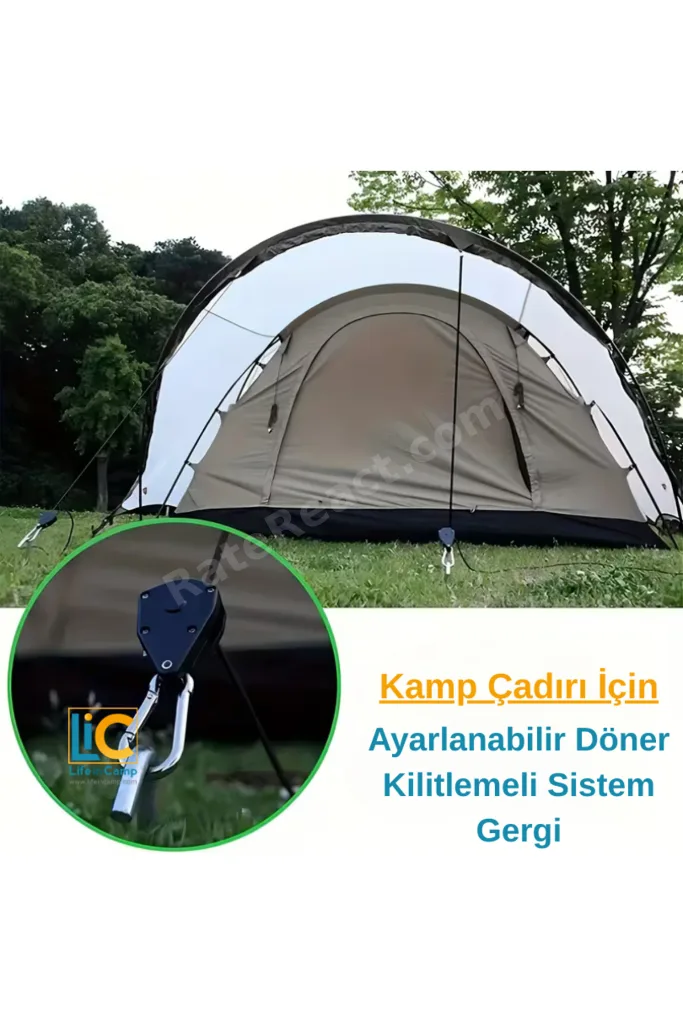 Kamp Çadırı, Yan Tente, Tarp İpi ve Gergisi - Ayarlanabilir Döner Kilitlemeli Sistem - 4 adet