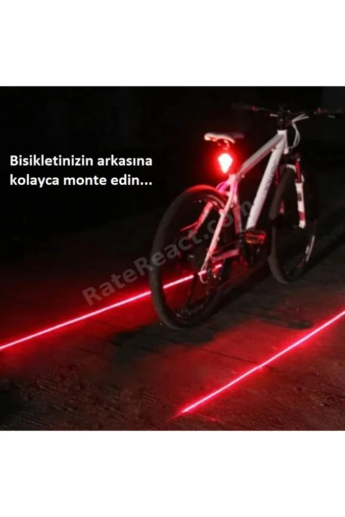 Lazerli Bisiklet Arka Işık | LED Stop Lambası | Güvenlik Şeritli Lazer Işık | Pilli Bisiklet Lambası