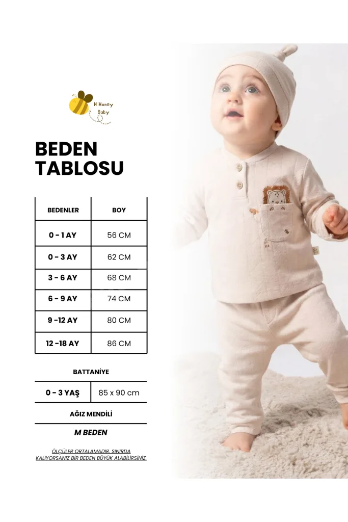 %100 Organik Pamuk Kumaş Baby Jungle Nakışlı 5 Parça Yenidoğan Hastane Çıkış Seti