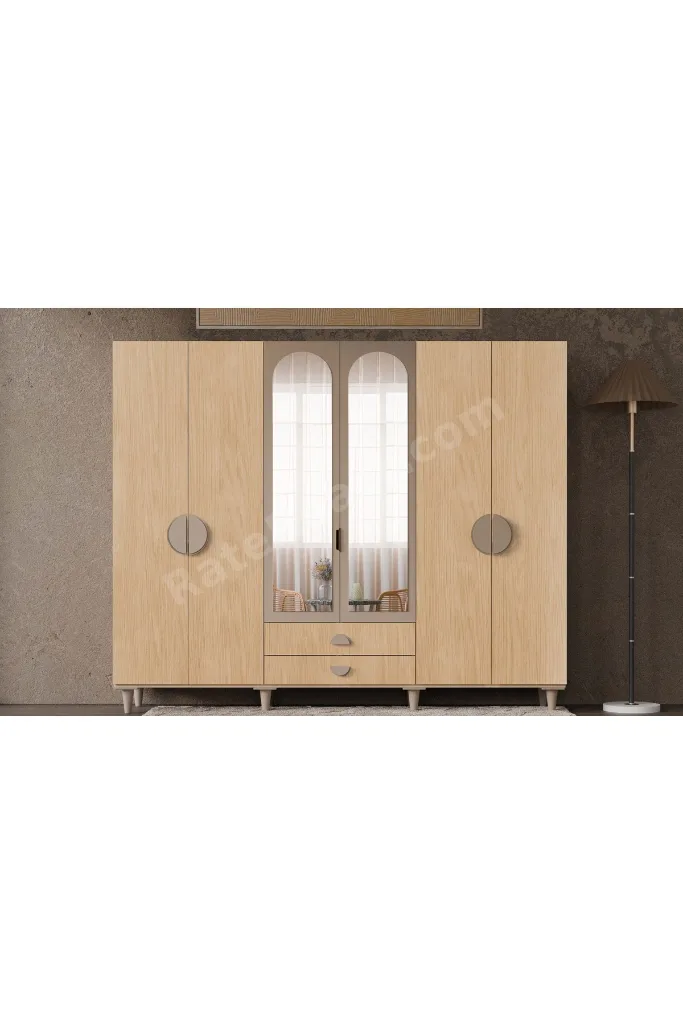 Ladin 6 Kapaklı Gardrop / 6 Kapılı Dolap / Komple MDF / Modern Tasarım
