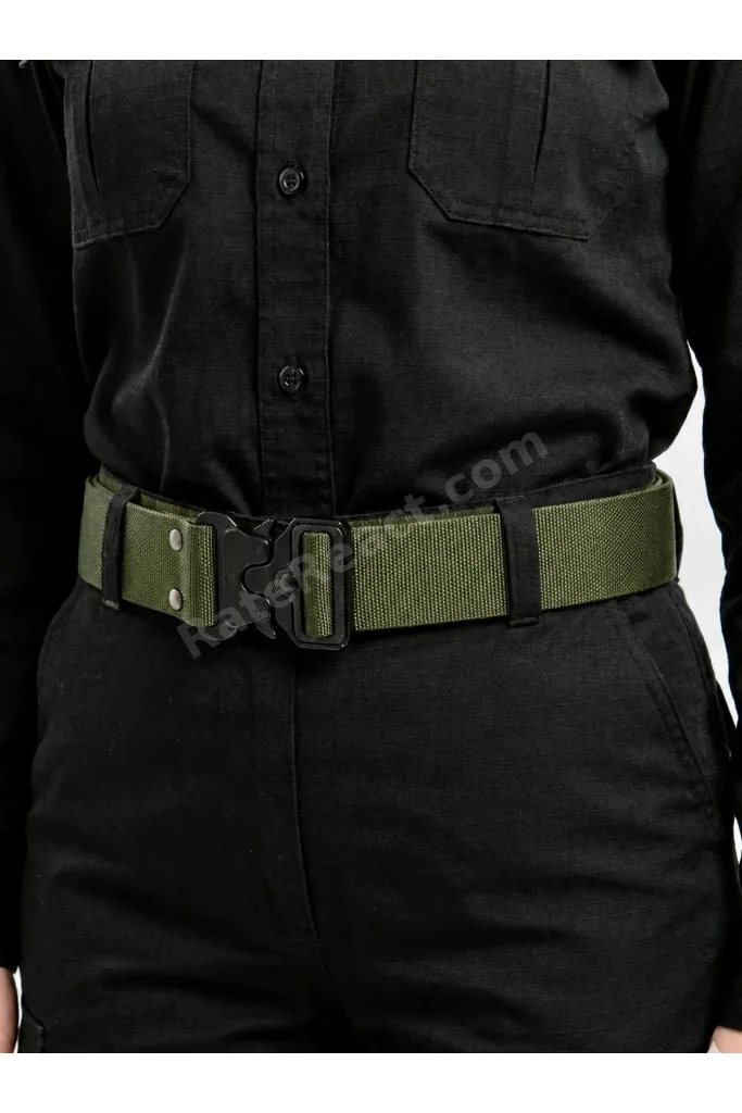 Palaska Bez Taktikal Kemer Metal Tokalı Ayarlanabilir Haki Yeşil – 4 cm En Polis Güvenlik Outdoor