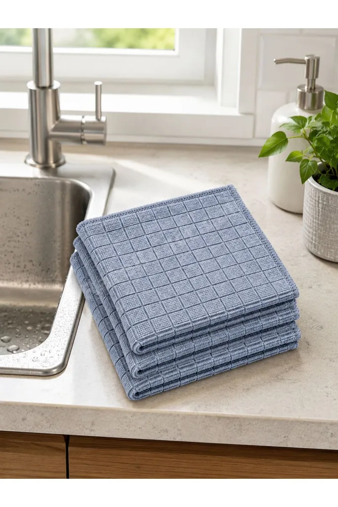 Universal Kareli Mikrofiber Temizlik Bezi 3’lü 40x40 Cm Süper Emici Çok Amaçlı Gri