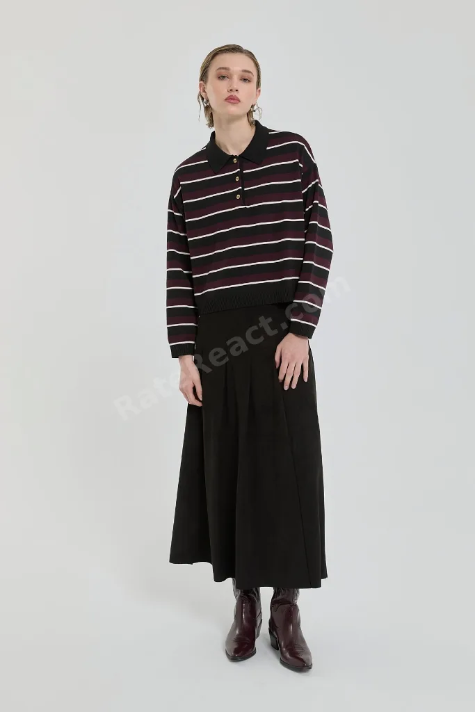 Polo Yaka Crop Kazak - Siyah