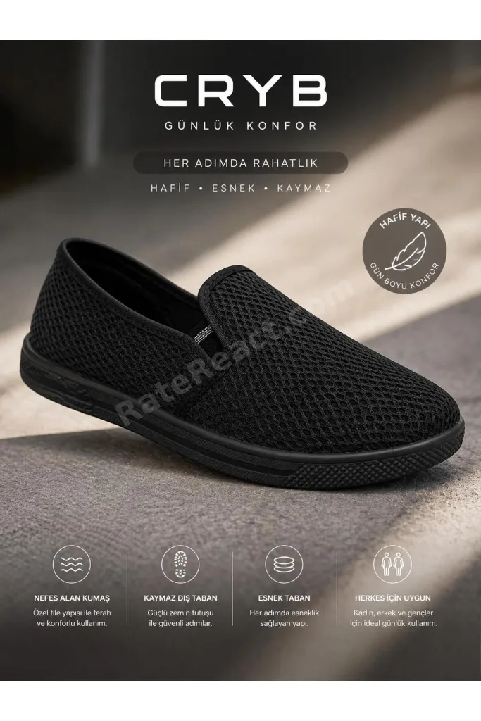 CRYB Günlük Rahat Hafif Fileli Unisex Spor Ayakkabı – Kaymaz Taban Slip-On