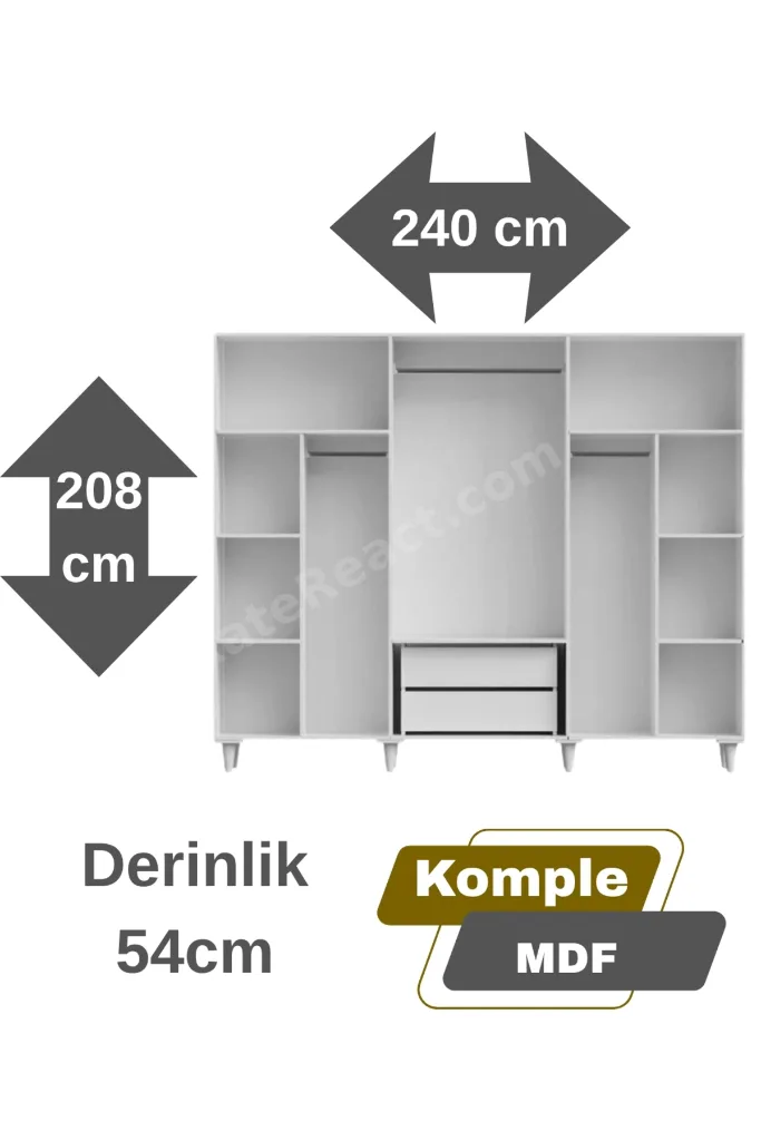 Nilüfer 6 Kapaklı Gardrop / 6 Kapılı Dolap / Komple MDF / Modern Tasarım