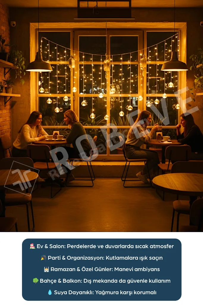 Dekoratif Işıklı 12toplu Perde Led Fişli Led Işık Top Led Yılbaşı Işığı