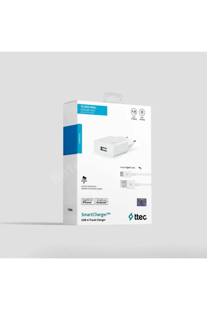 2scs20cb Smartcharger Seyahat Şarj Aleti 2.1a + Type-c Kablo Beyaz