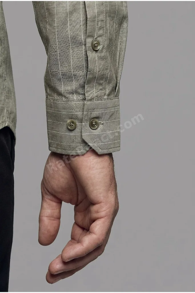 Yeşil Regular Fit Uzun İtalyan Yaka Gömlek