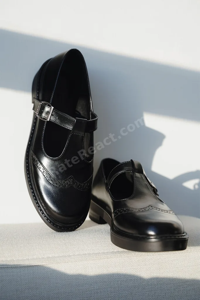 Kadın Loafer Çift Yüzlü Bantlı Günlük Ayakkabı Titra Siyah