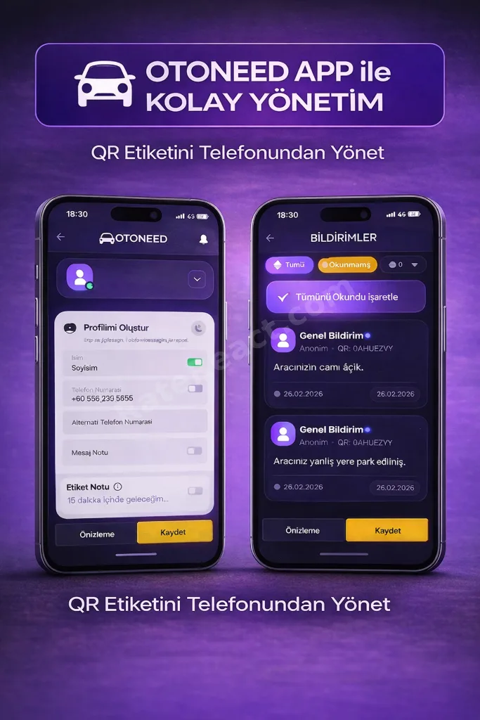 QR Kodlu Araç Bildirim Etiketi Numara Paylaşmadan Araç Sahibiyle İletişim