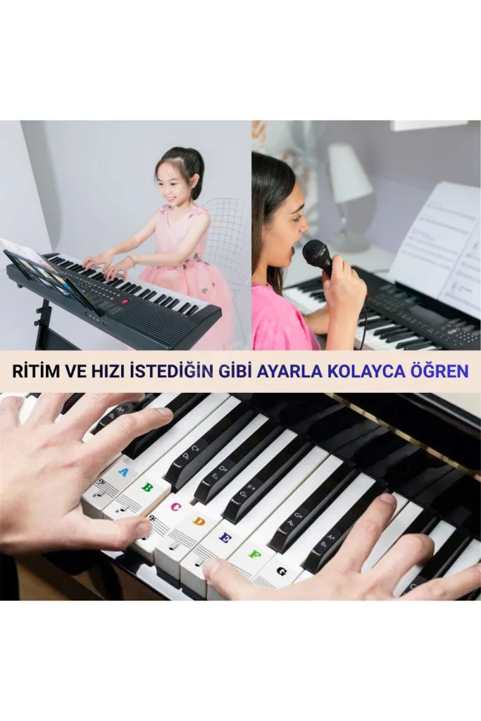 Dijital Piyano 61 Tuşlu Org Taşınabilir Demolu (Hediye Mikrofon Çanta Sticker Adaptör)