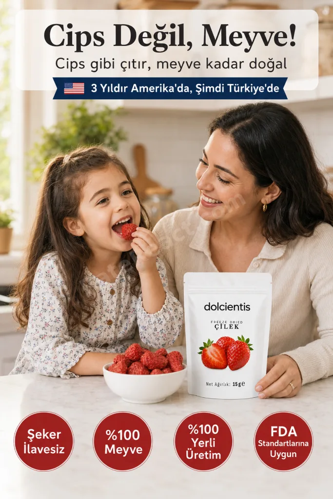 Freeze Dried Çilek 15 g Dondurularak Kurutulmuş Çıtır Çilek Cipsi Şeker İlavesiz
