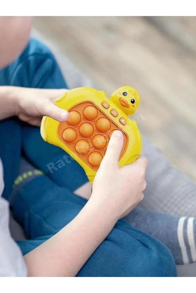 Işıklı Sesli Müzikli ÖRDEK Popit Pilli Eğitici Stres Giderici Quick Push Konsol SARI ÖRDEK