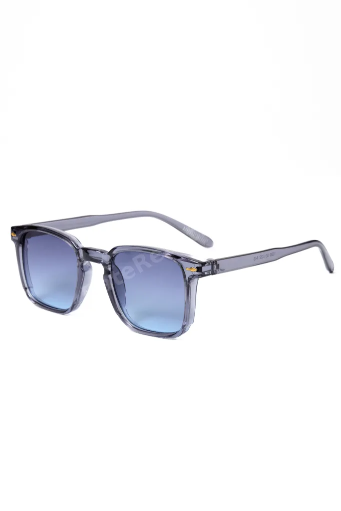 GLACIER Premium Gri Şeffaf Çerçeve Mavi Degrade Cam Unisex Kare Güneş Gözlüğü UV400