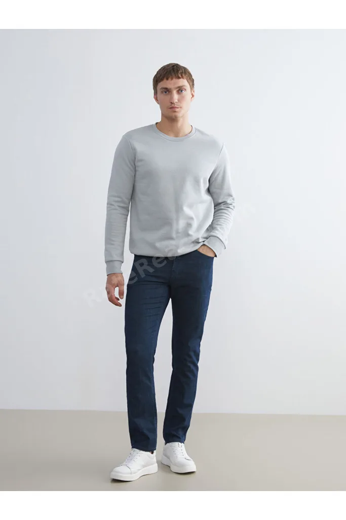 Gri Bisiklet Yaka Erkek Kalın Sweatshirt