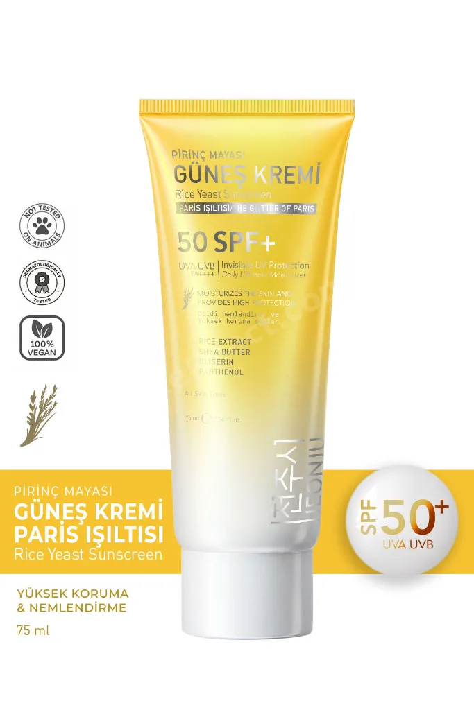 Leke Karşıtı,Yüksek Korumalı, Paris Işıltısı Pirinç Güneş Kremi
