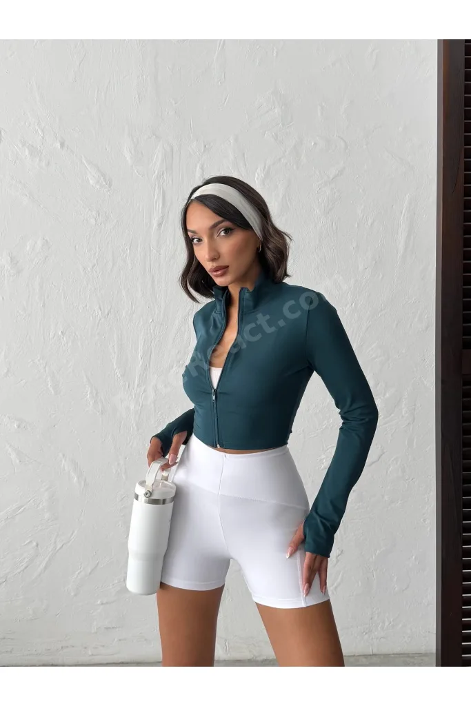 Soft Kumaş Parmak Geçme Detaylı Fermuarlı Örme Spor Ceket/Sweatshirt