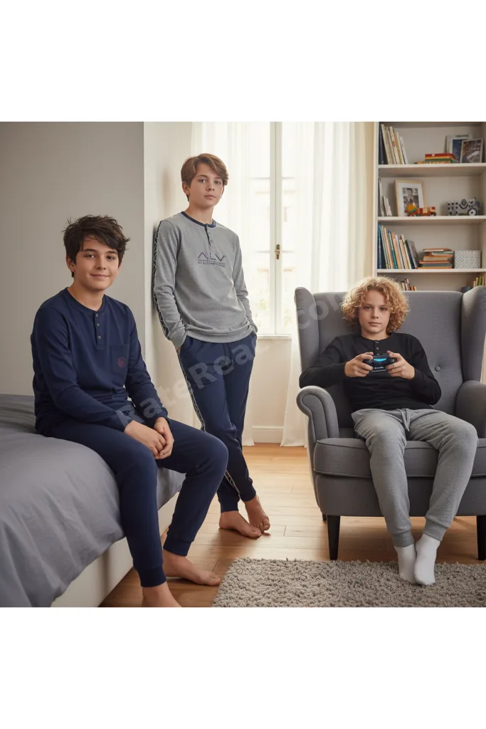 Genç Erkek Pamuklu 3 Adet 2'li Pijama Takımı BB2489