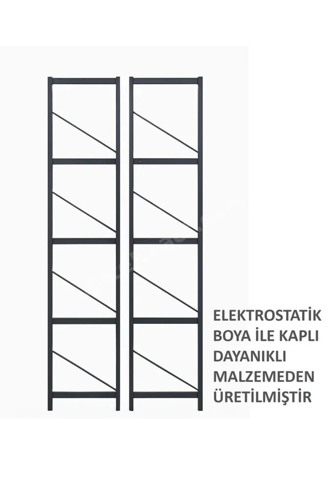 Metal Gövdeli 5 Raflı Ahşap Kitaplık Ofis Ev Raf Sistemi Dekoratif Dosya Rafı