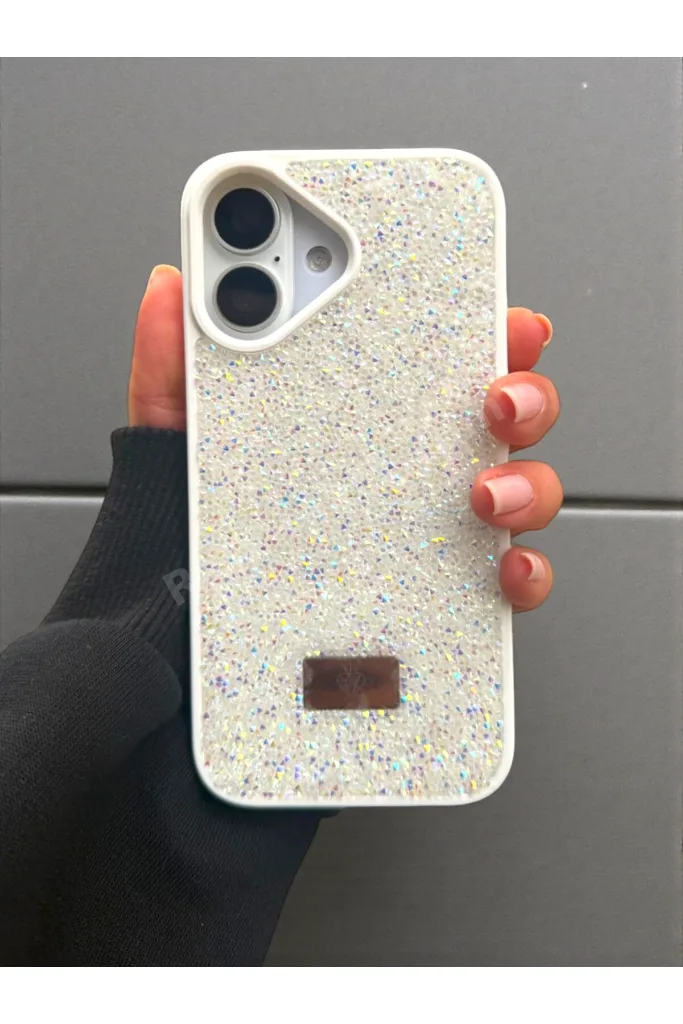 iPhone 16 Uyumlu – Beyaz Taşlı Işıltılı Silikon Kılıf Darbeye Karşı Dayanıklı Kapak