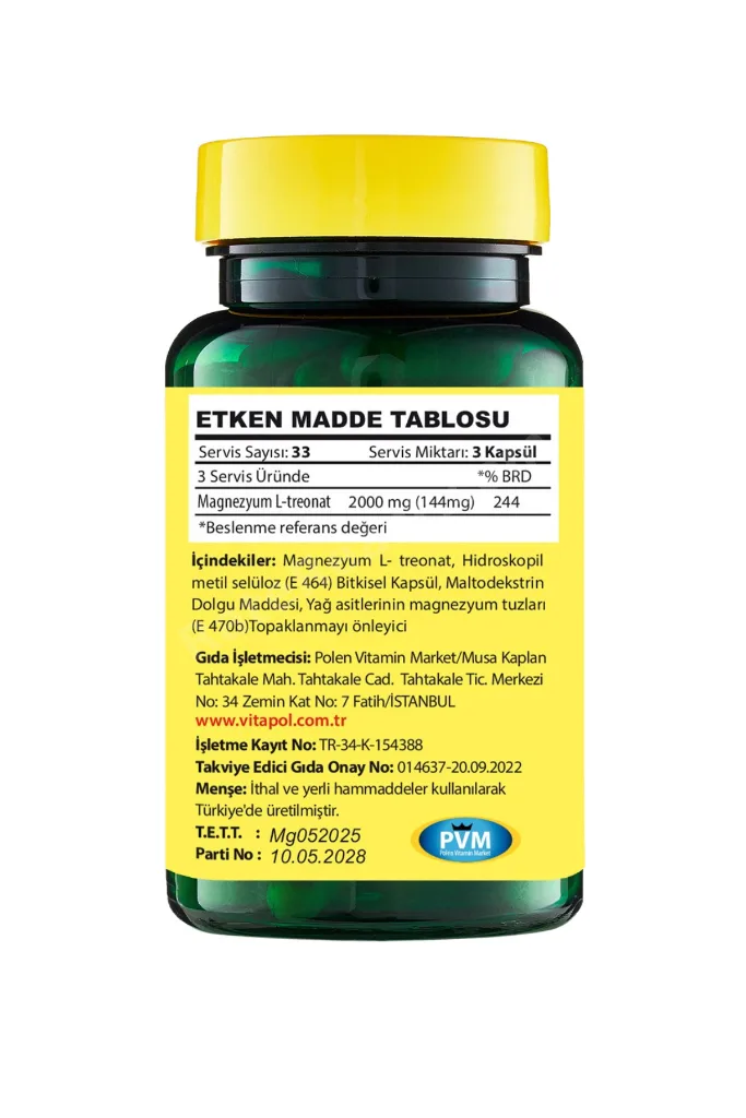 Magnezyum L Treonat 2000 Mg 100 Vegan Kapsül