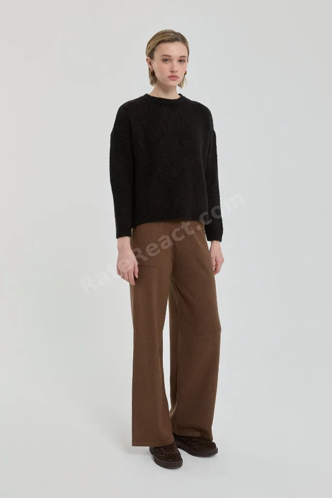 Oversize Küçük Desenli Kazak - Siyah