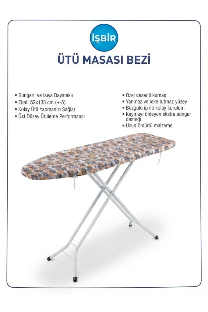 İŞBİR 1.KALİTE YANMAZ ÜTÜ MASASI KILIFI (SÜNGERLİ)
