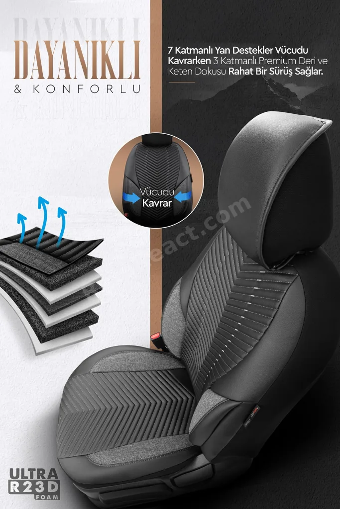 Advanced Design Özel Tasarım Premium Deri-keten Ekstra Destekli Universal Oto Koltuk Kılıfı Tam Set
