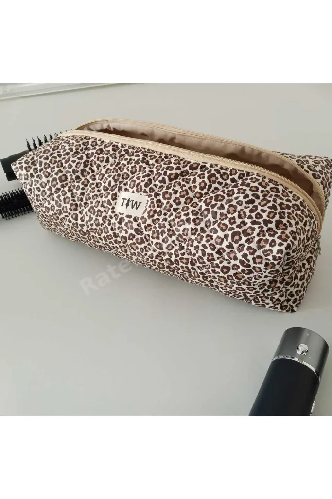 Leopar desenli tüm saç şekillendiricileriniz için XL Boy- seyahat çantası