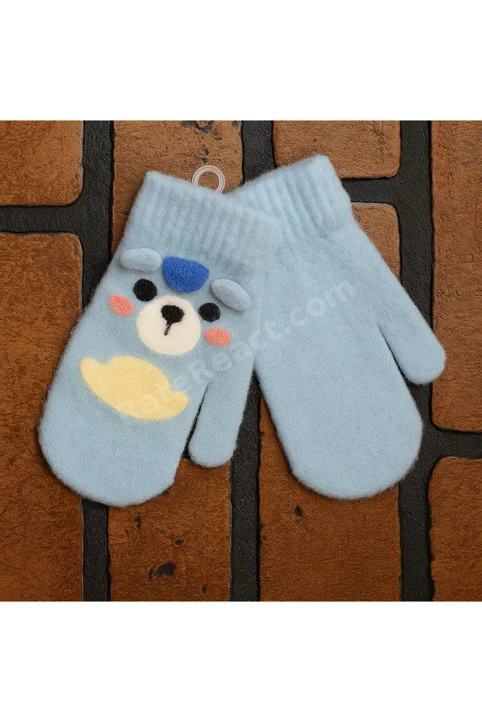 Erkek Bebek tek parmak yumuşak peluş eldiven Ayıcık desenli
