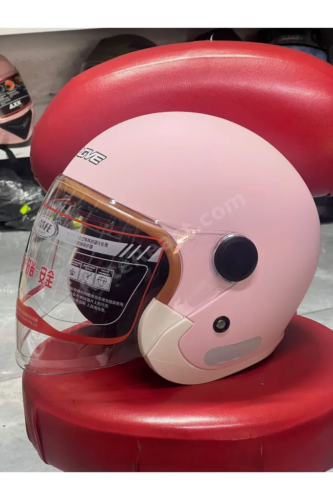 GVE Pembe Açık Motosiklet Kaskı - Dahili Güneş Vizörlü Şeffaf Camlı Kadın Scooter Motor Kask