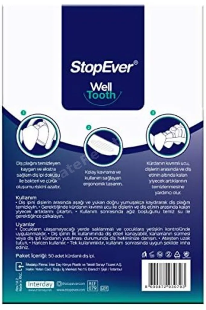TTKTEKNOLOJİ StopEver Well Tooth Kürdanlı Diş İpi 4'lü Paket | Nane Aromalı | 200 Adet (4 x 50) | Di