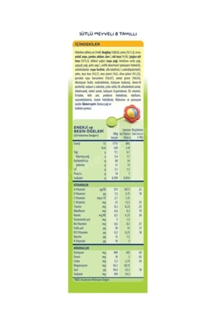 Sütlü Meyveli 8 Tahıllı Kaşık Maması 200 Gr x 4 Adet