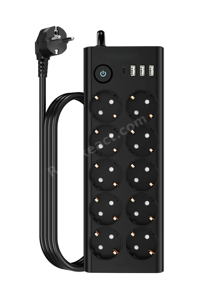 10'lu 2MT Uzatma Kablolu Çoklu Priz Akım Korumalı Grup Uzatma Priz 3X USB 1X Type-C Çıkışlı Priz