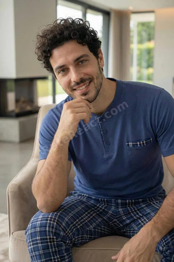 Indigo Blue Kısa Kollu Cep Detaylı Elegant Erkek Pijama Takımı