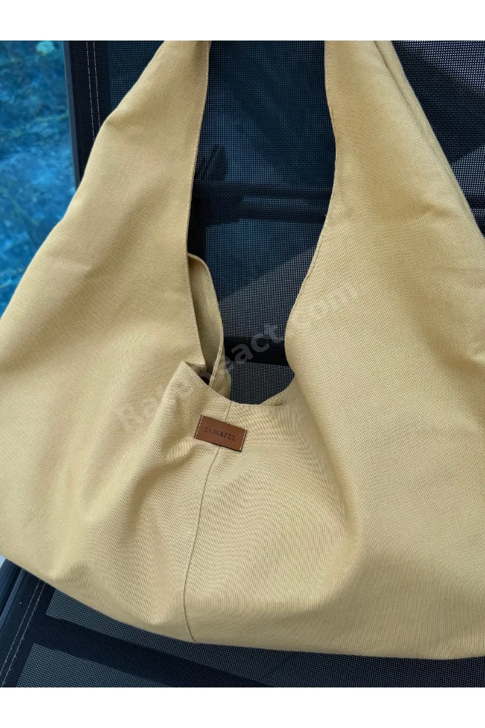 Hardal Kumaş Tote Çanta- Büyük Boy - Su Geçirmez Kumaş - Kadın El Kol ve Omuz Çantası