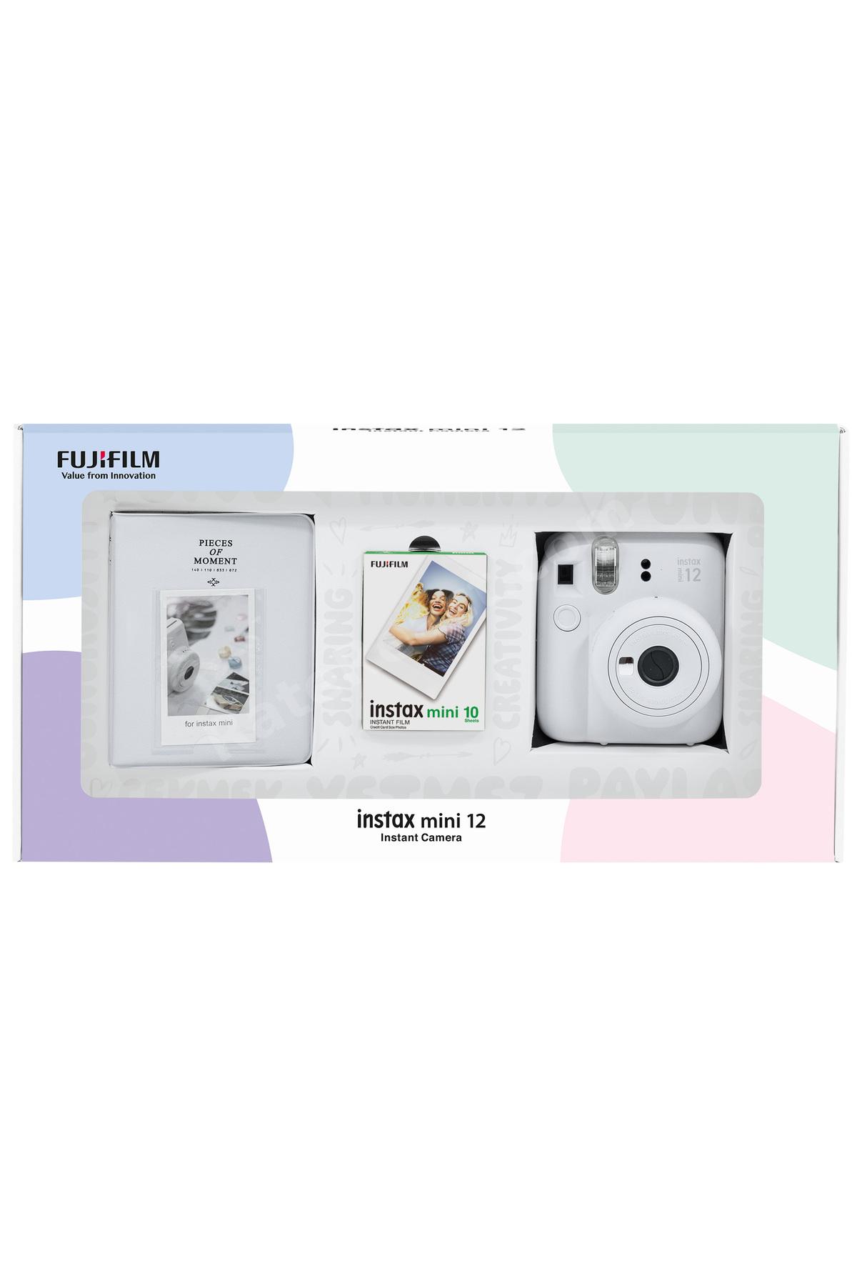 Instax mini 12 Beyaz Fotoğraf Makinesi 10'lu Film ve PVC Albüm Bundle Box