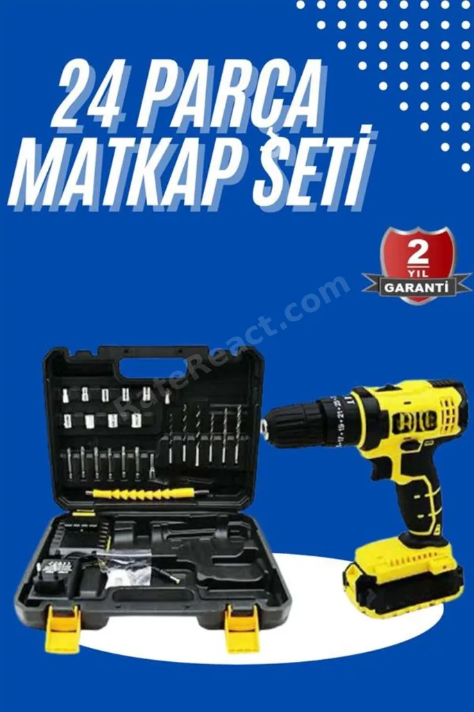 SEMEGLBL Metal Şanzıman Çift Akülü Bakır Sargı 24 Parça Led Aydınlatmalı (33434) Matkap Seti