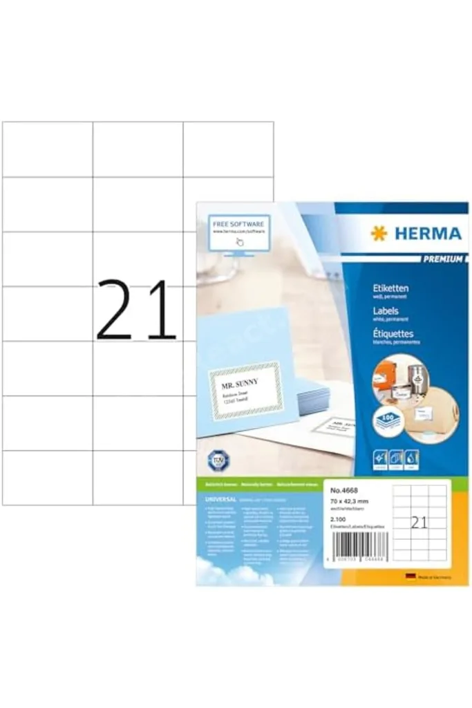 4668 Evrensel Etiket DIN A4 70 x 42,3 mm, 100 Yaprak, Kağıt, Mat Kendinden Yapışkanlı, Basılabilir,