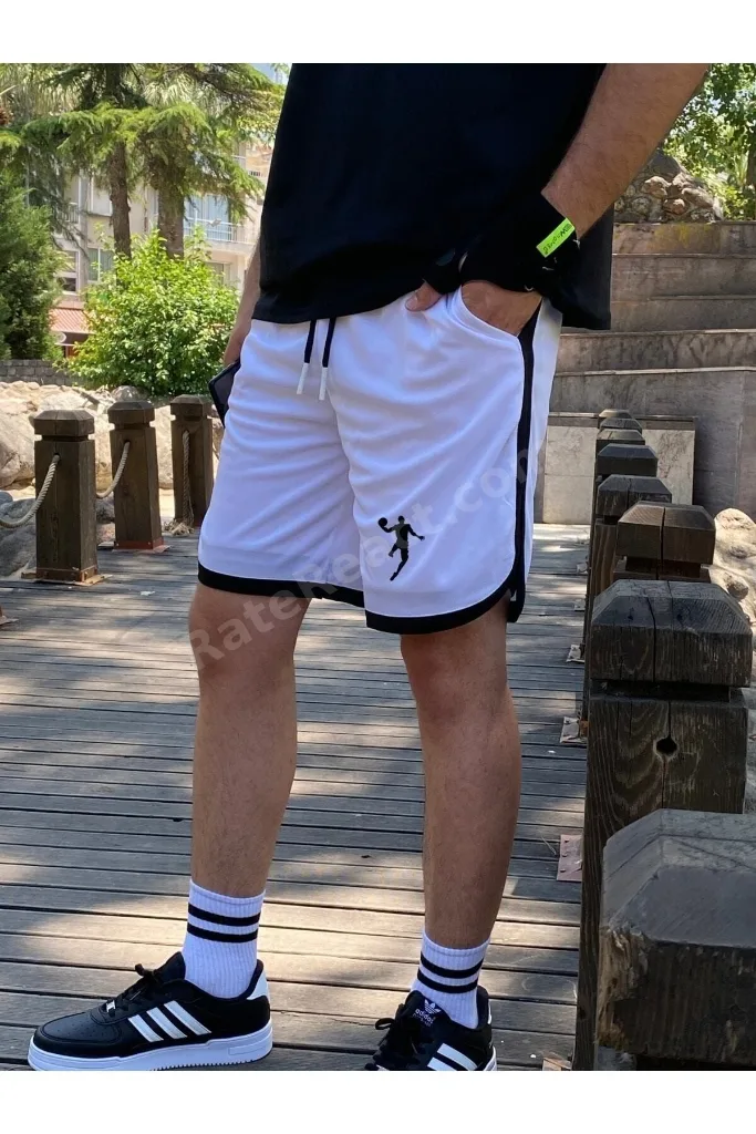 Erkek Beyaz Basketbol Futbol Çizgili Şort Fitness Spor Egzersizi Koşu