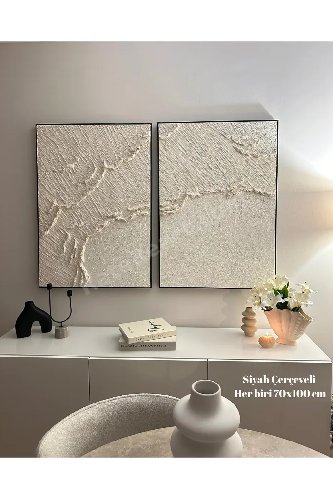 Dokulu Tablo 3 Boyutlu Tablo Alçı Tablo İskandinav Tablo Minimalist Tablo El Yapımı Tablo Doku Sanat