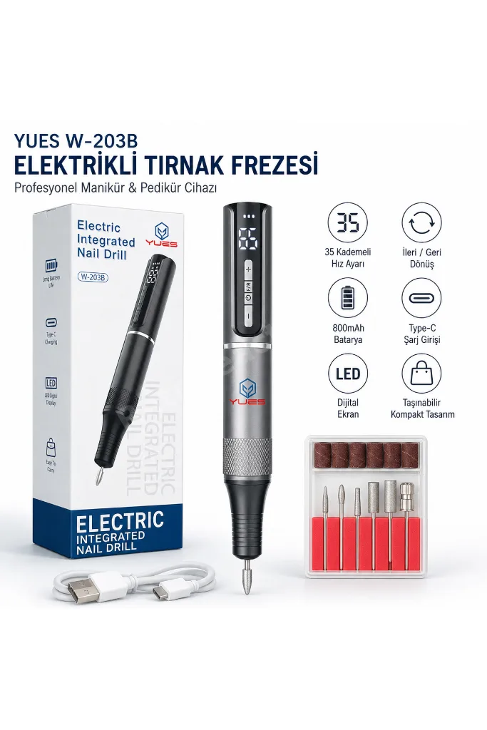 Elektrikli Tırnak Frezesi Şarjlı Dijital Ekranlı Manikür Pedikür Tırnak Bakım Cihazı
