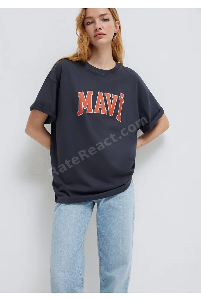 Logo Baskılı Antrasit Tişört Oversize / Geniş Kesim 1600843-82185