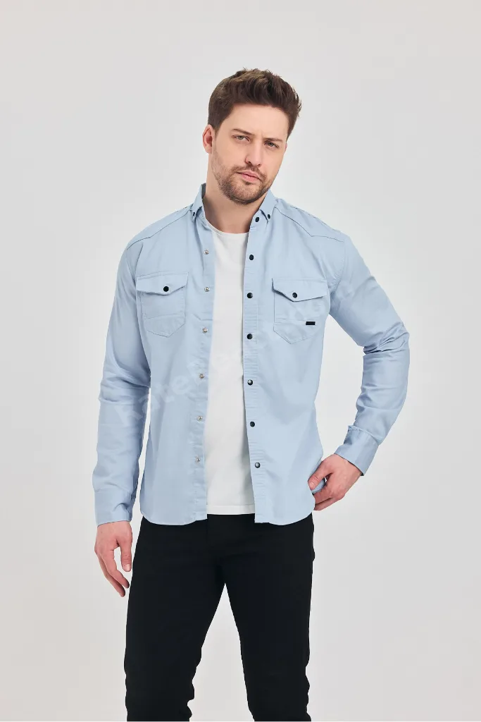 Slim Fit Erkek Kot Gömlek A.Mavi 5XL BEDEN 110-115 KİLO