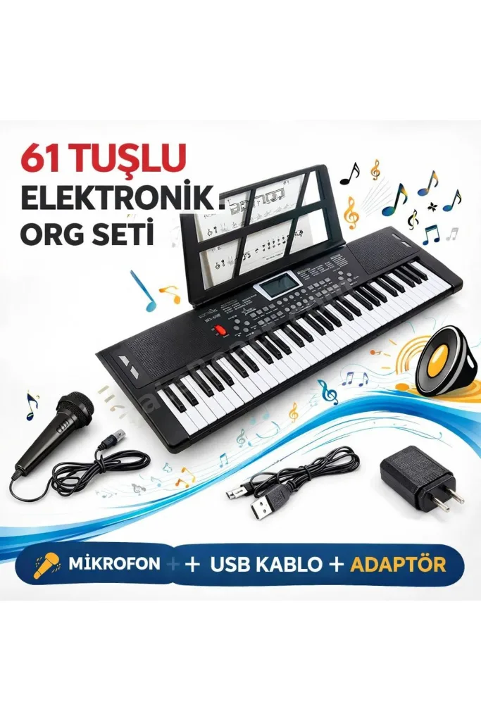Işıklı 61 Tuşlu Çocuk Piyanosu Mikrofonlu 5 Oktav Org Dijital Keyboard Demo