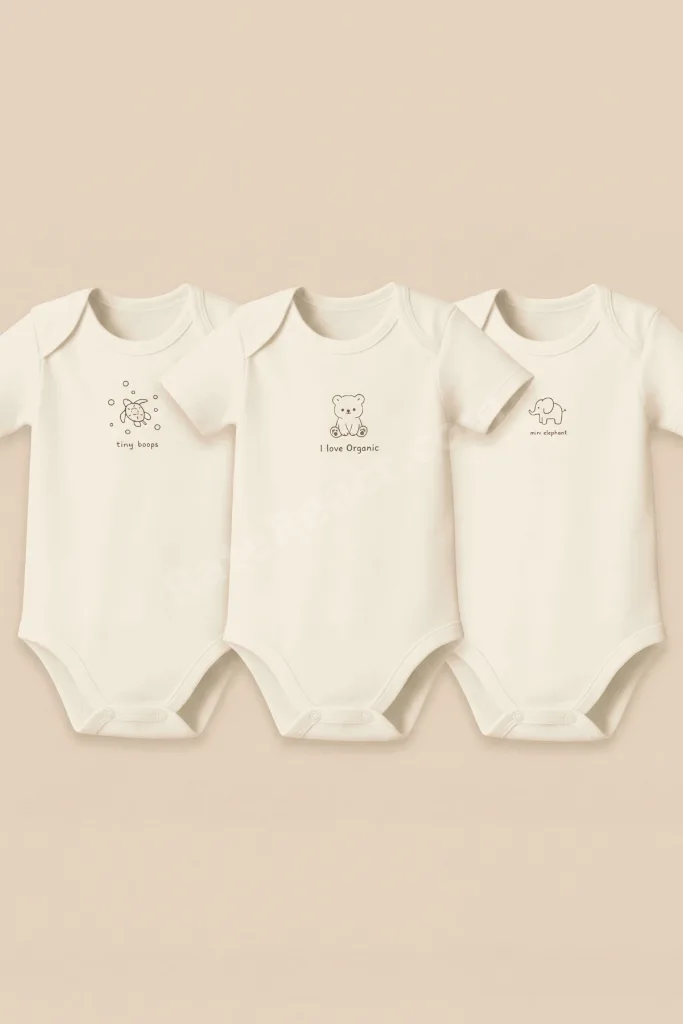 %100 Pamuk I Love Organic Sevimli Baskılı 3'lü Çıtçıtlı Kısa Kollu Bebek Body Seti , Zıbın, 0-6 Yaş