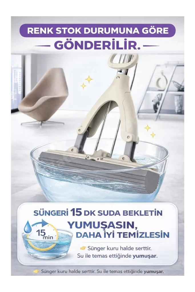 Süngerli Sıkmalı Yer Fayans Temizlik Kelebek Paspas
